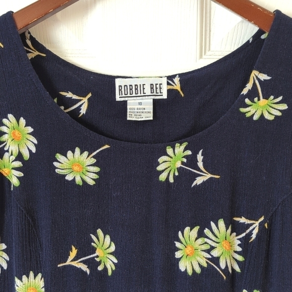Robbie Bee 90's Vintage Classic Floral Sleeveless Scoop Neck Midi Dress Navy 10 - Picture 3 of 12